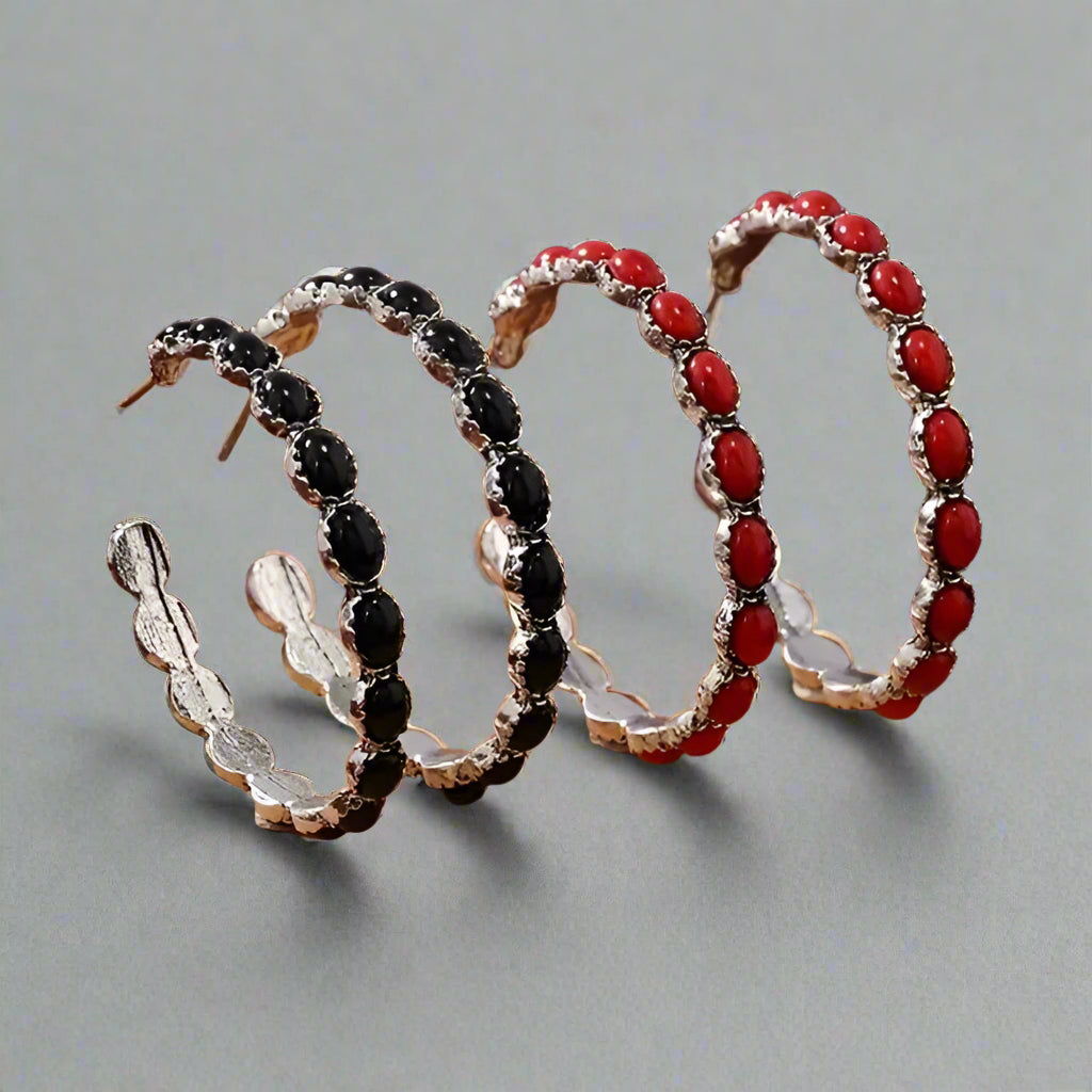 Boho Western Inlaid Stone Hoop Earrings