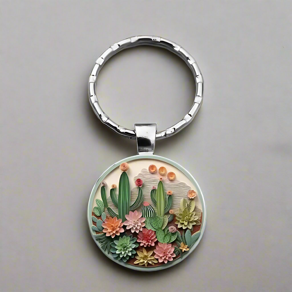 Cacti Cabochon Glass Keychain