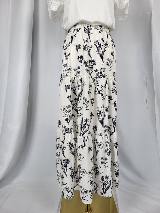 Floral Print Tiered Long Skirt