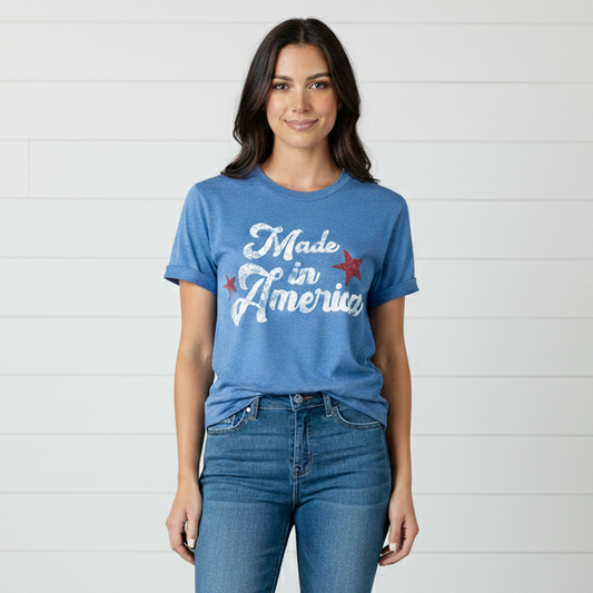Vintage Made in America Graphic Tee | Patriotic 4th of July Shirt by Kissed Apparel