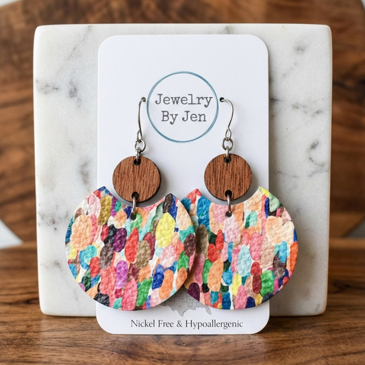 Luna Cherry Wood & Confetti Leather Earrings | Jewelry By Jen