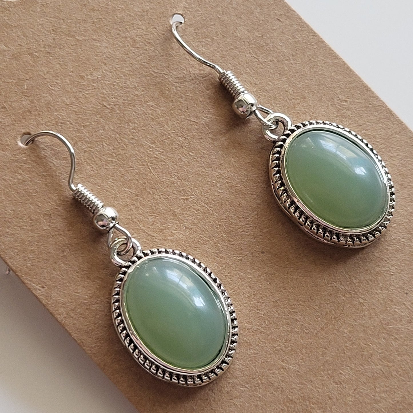 Green Natural Stone Oval Dangle Earrings