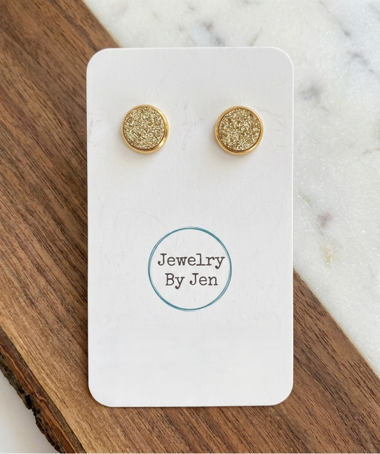 Fine Glitter Gold Stud Earrings | 12mm Gold Plated Stainless Steel