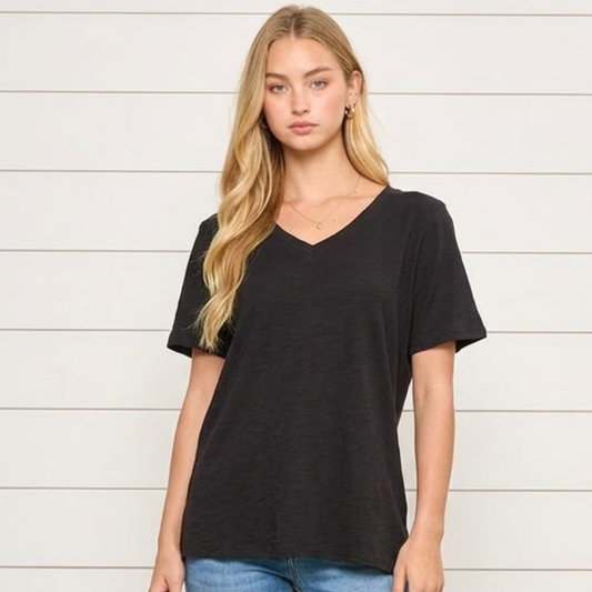 Black Cotton V-Neck Knit Top | Everyday Essential by Andrée by Unit