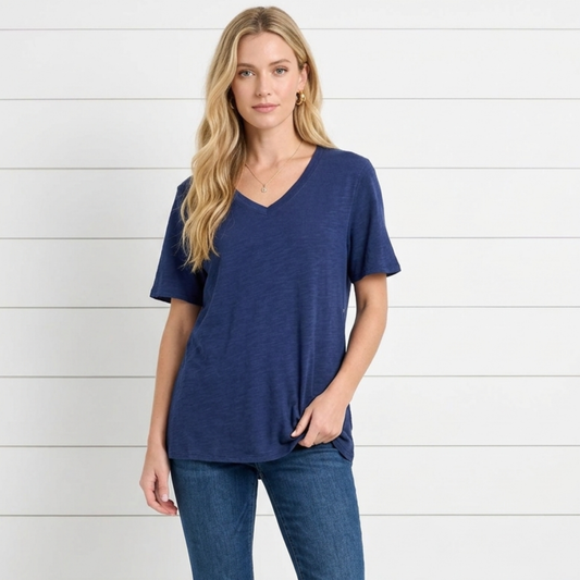 Cotton V-Neck Knit Top | Navy Everyday Essential by Andrée by Unit
