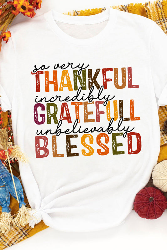 Thanksgiving Print Crew Neck White Tee