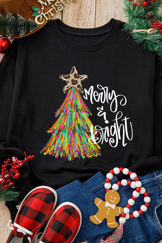 "Merry & Bright" Holiday Black Sweatshirt