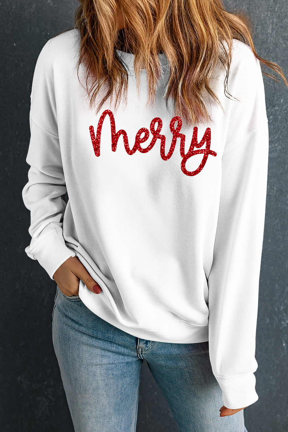 "Merry" White Sweatshirt