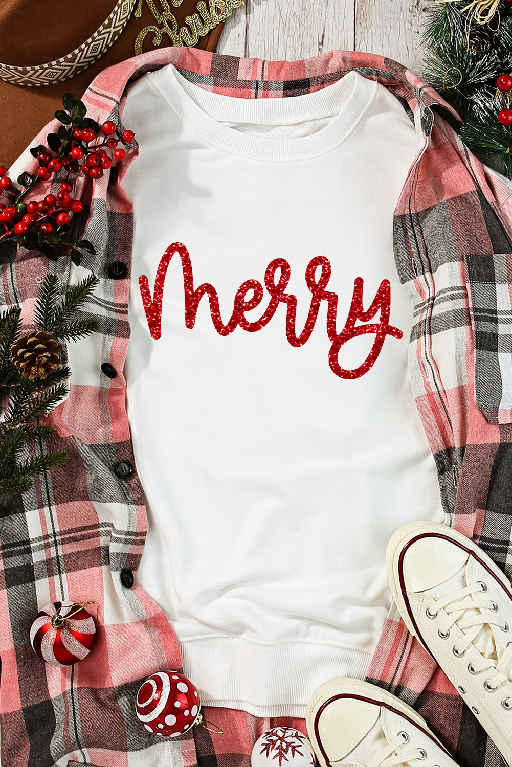 "Merry" White Sweatshirt