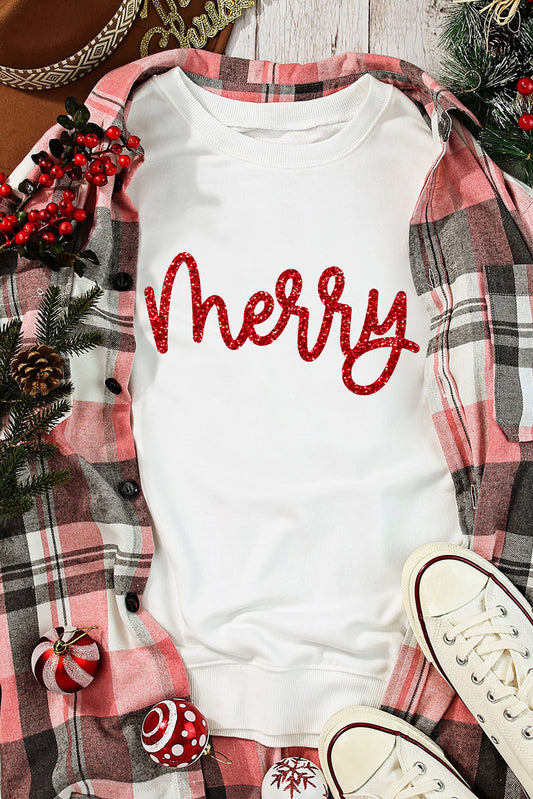 "Merry" White Sweatshirt
