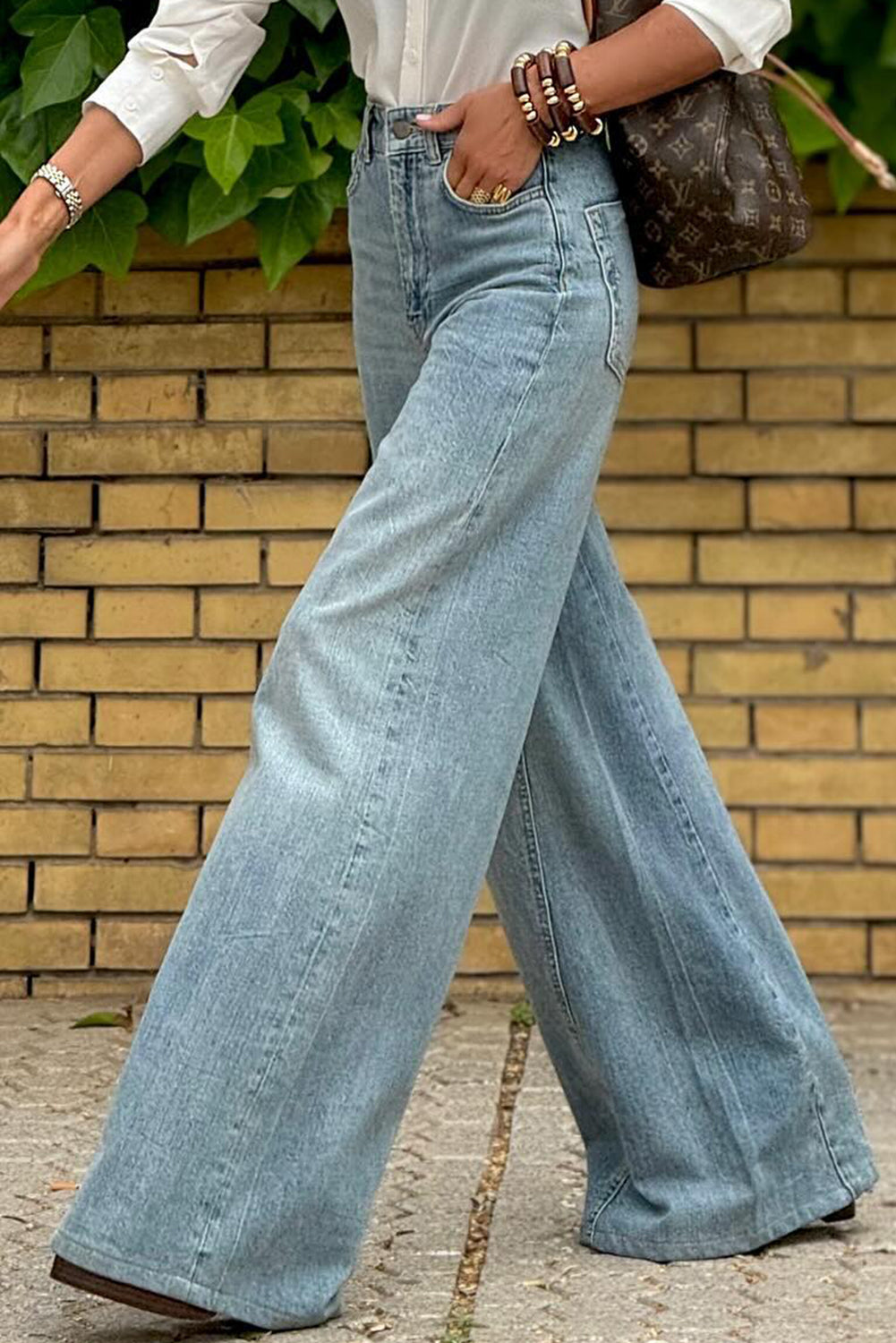 High Waist Extra Wide Leg Jeans – Dusk Blue Acid Wash