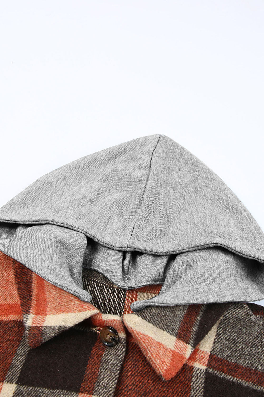 Orange Plaid Button Front Hooded Shacket