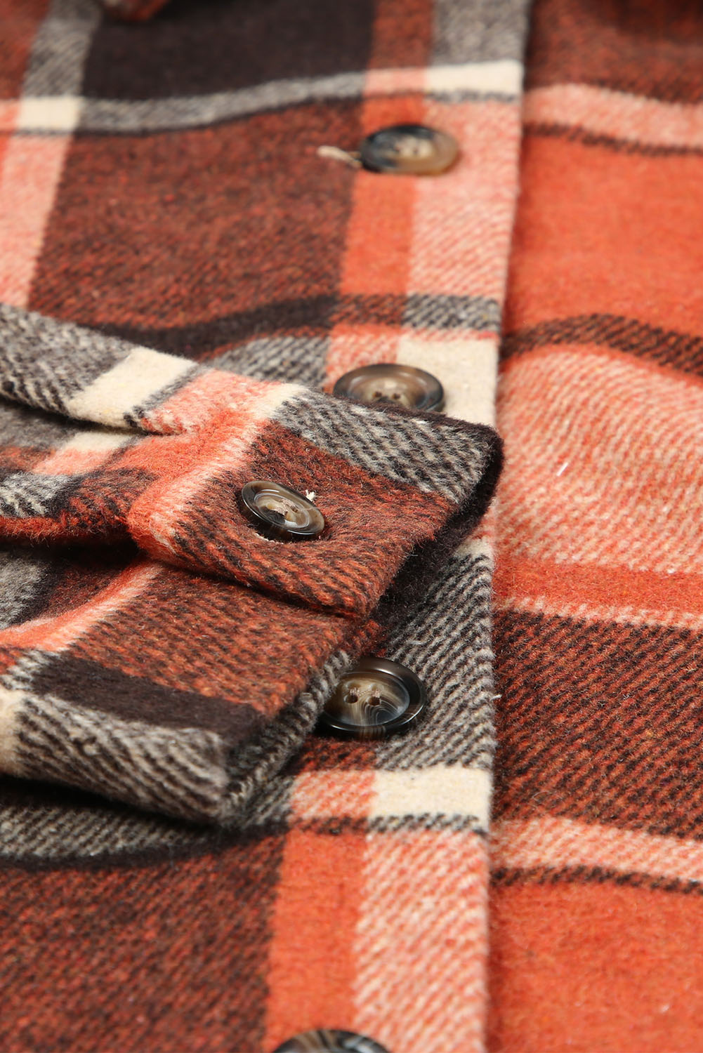 Orange Plaid Button Front Hooded Shacket