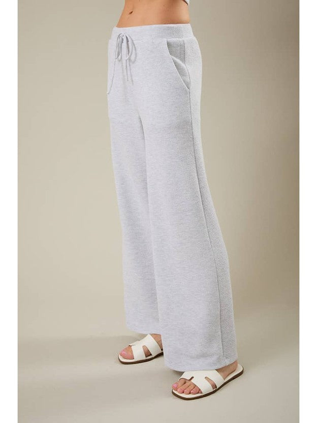 Mid Rise Elastic Waist Wide Leg Pants – Light Heather Gray | Gilli