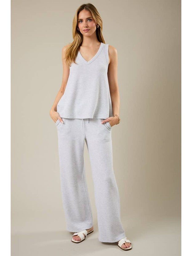 Mid Rise Elastic Waist Drawstring Wide Leg Pants – Light Heather Gray | Gilli