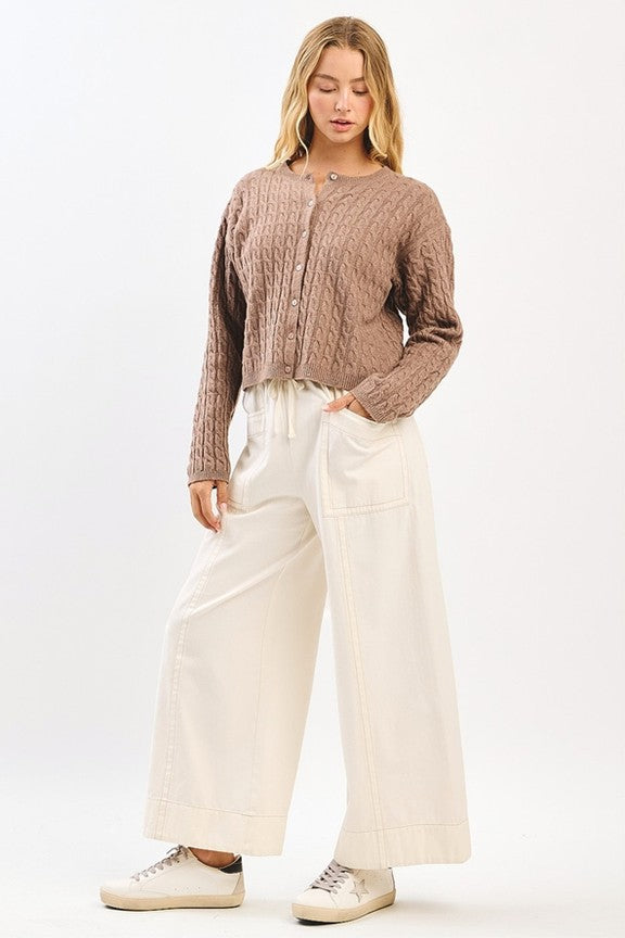 Mineral Wash Wide Leg Elastic Waist Twill Pants – White | mittoshop
