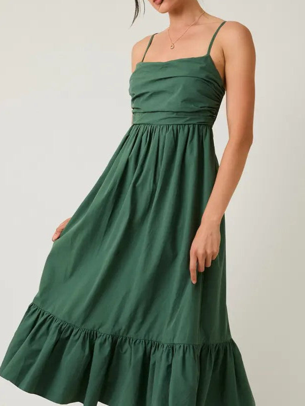 Sleeveless Shirring Top Tiered Midi Dress