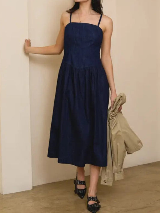 Pointy Waist Sleeveless Midi Dress