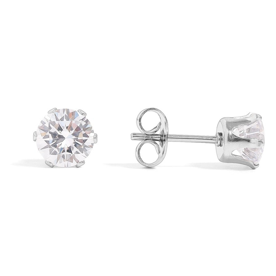 Cubic Zirconia Round Stud Stainless Steel Earrings