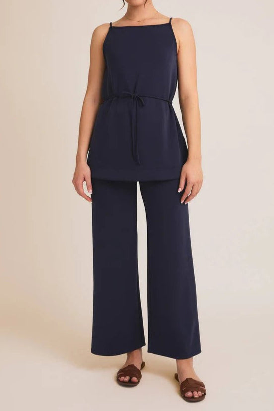 Boat Neck Strap Waist Tie Top and Wide Leg Pants | Gilli