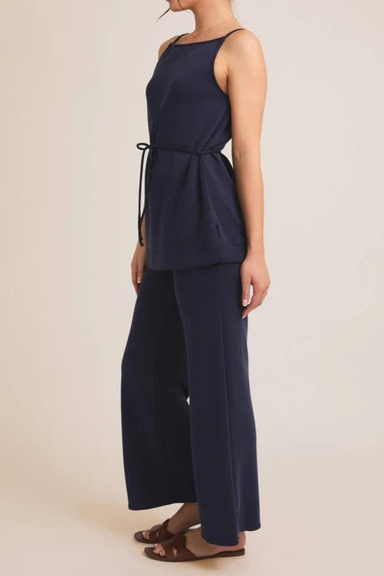Boat Neck Strap Waist Tie Top and Wide Leg Pants | Gilli