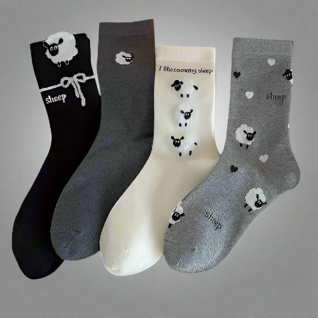 Sheep Socks Black, Gray, Cream (4 pair)