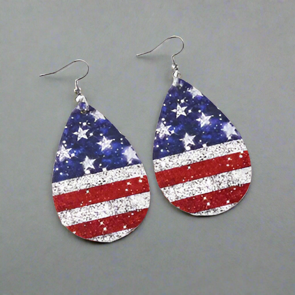 Patriotic Flag Teardrop Earrings (Acrylic)