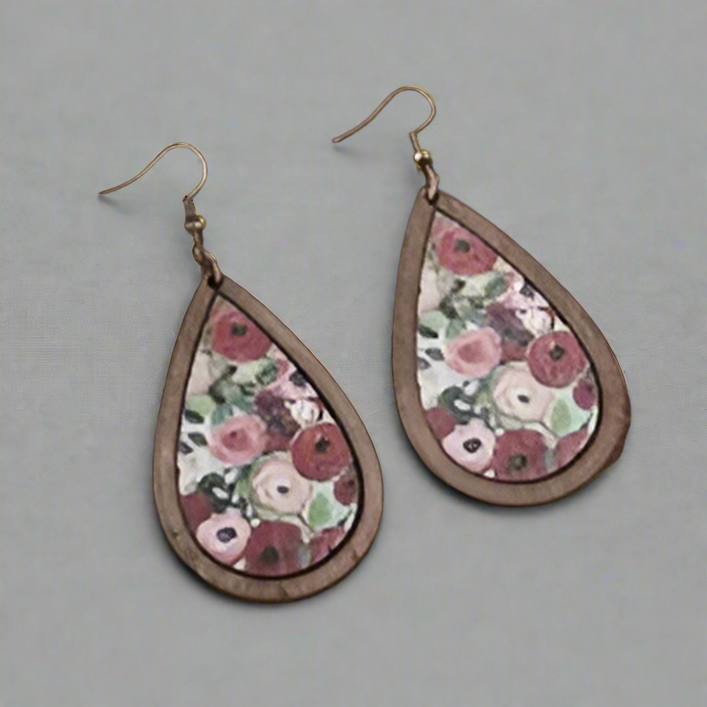 Rose Wooden Drop Earrings