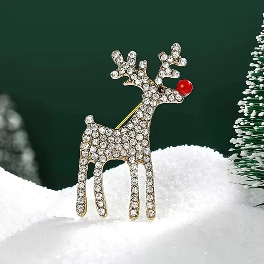 Rudolph Reindeer Rhinestone Brooch