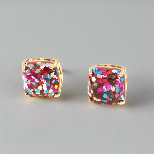 Colorful Glitter Square Stud Earrings