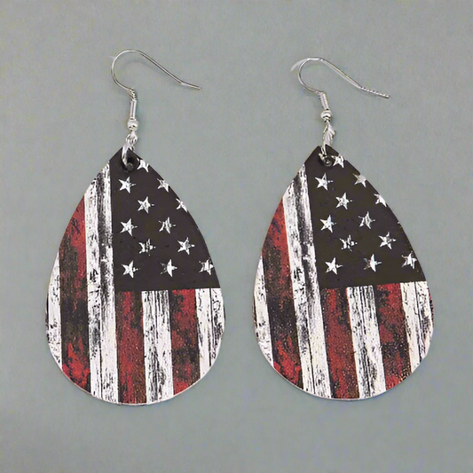 Patriotic Flag Dangle Waterdrop PU Leather Earrings