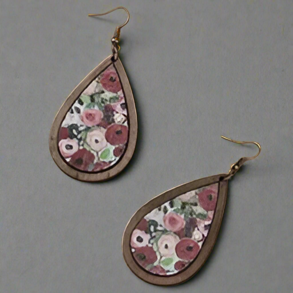 Rose Wooden Drop Earrings