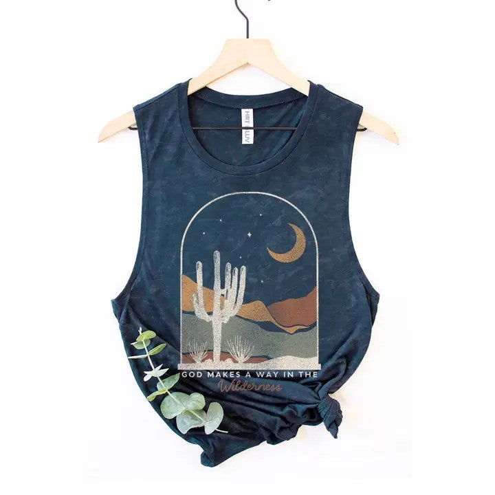 "God Makes A Way" Mineral Navy Graphic Tank Top