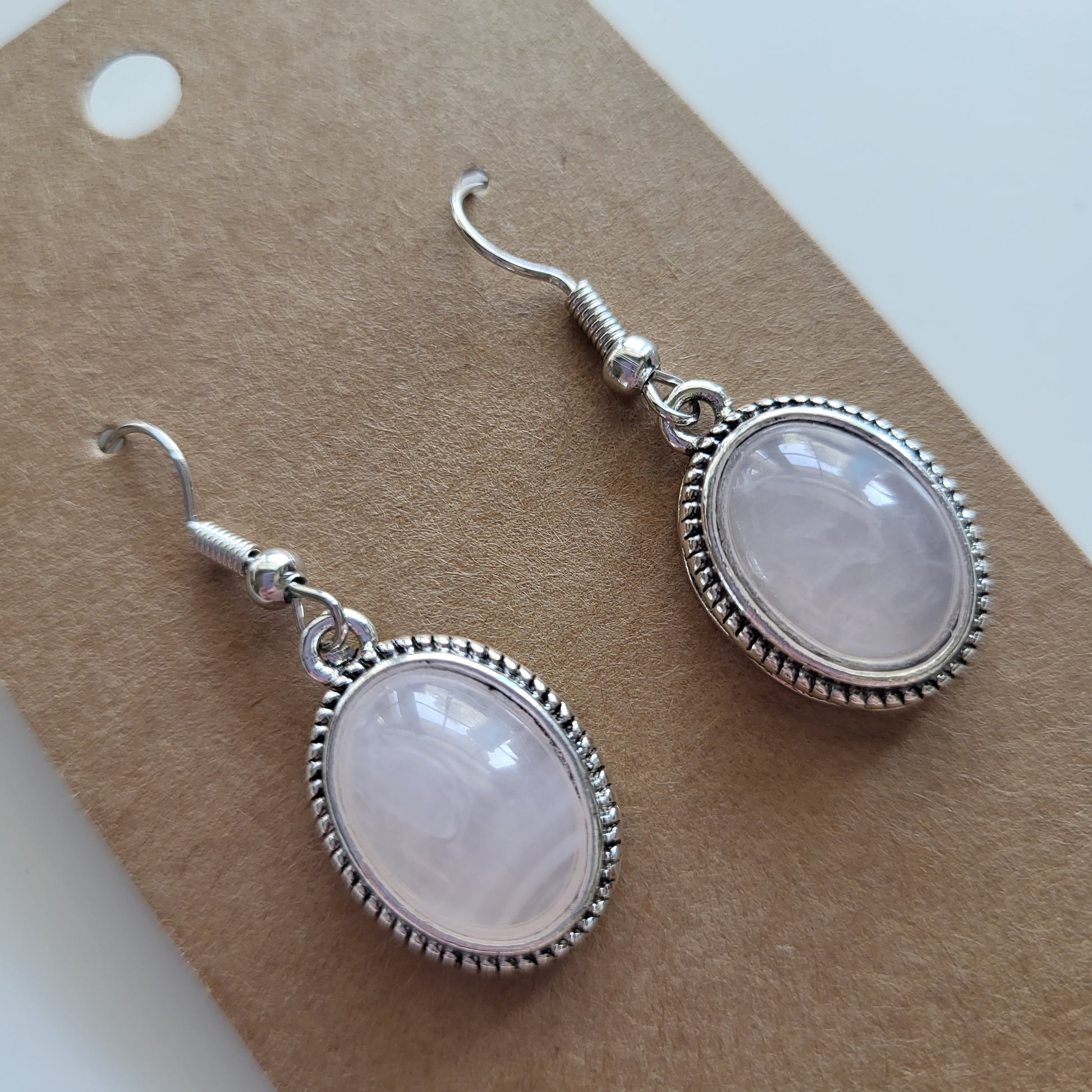 Pink Oval Dangle Earrings