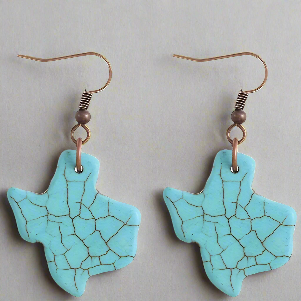 Texas Shaped Turquoise Dangle Earrings