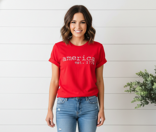 America Est. 1766 Patriotic Graphic Tee | 4th of July Shirt by Kissed Apparel