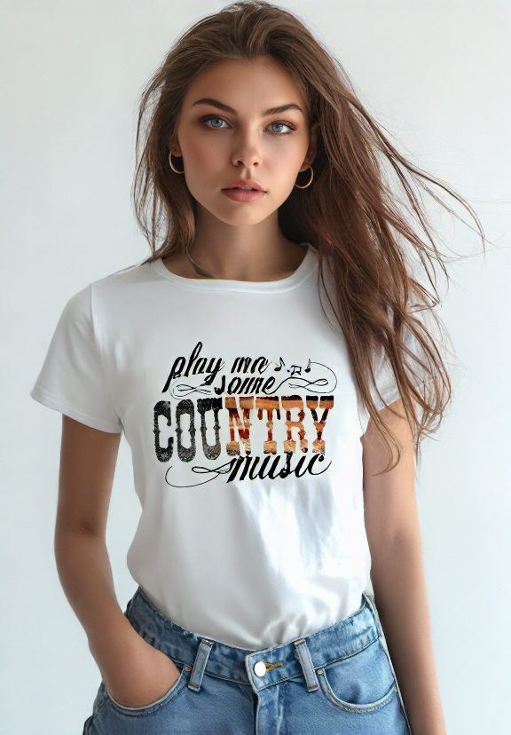 "Play Me Some Country Music" White Tee