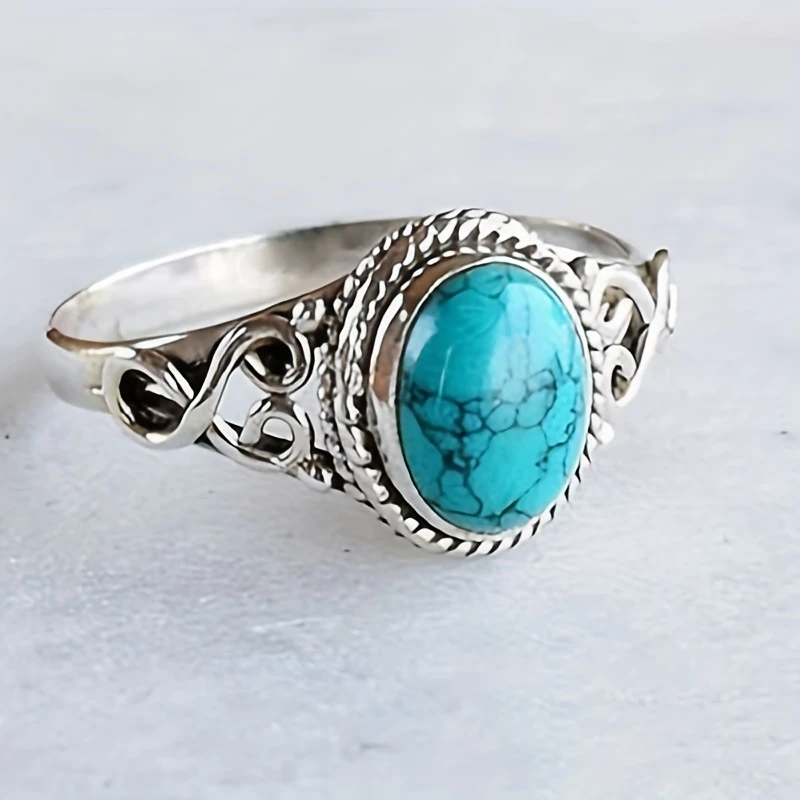 Turquoise Oval Ornate Ring